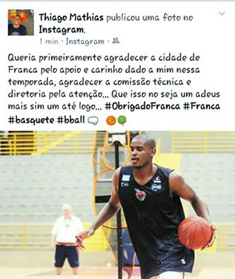 Mathias se despediu do Franca Basquete pelo Instagram (Foto: Reprodução)
